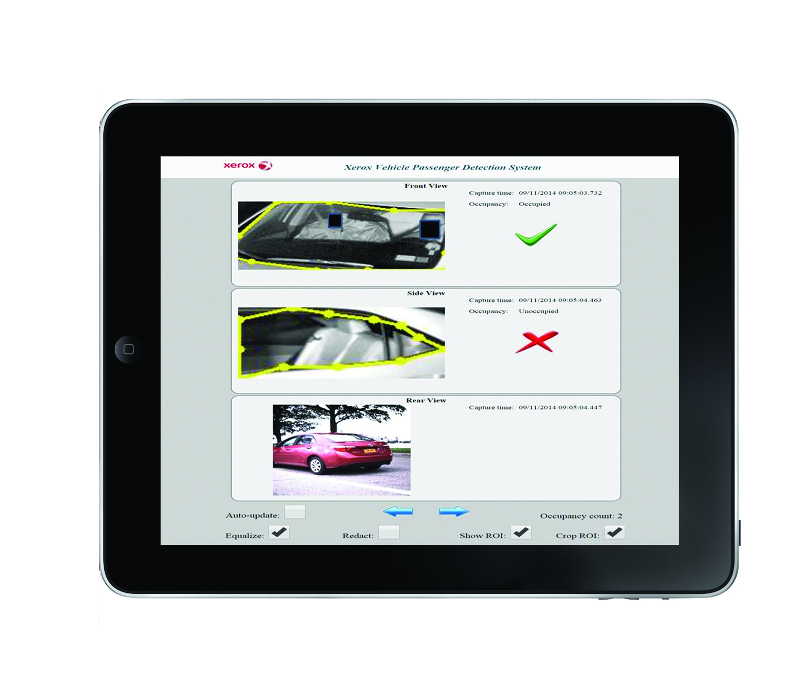 Tablet image readout vehicle sensor