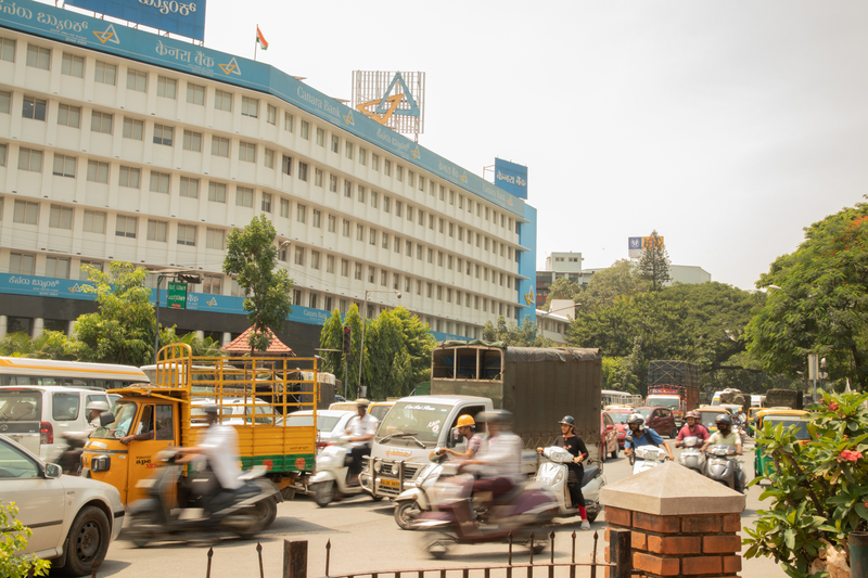 Traffic jam at Canara Bank near Town Hall Circle in Bangalore