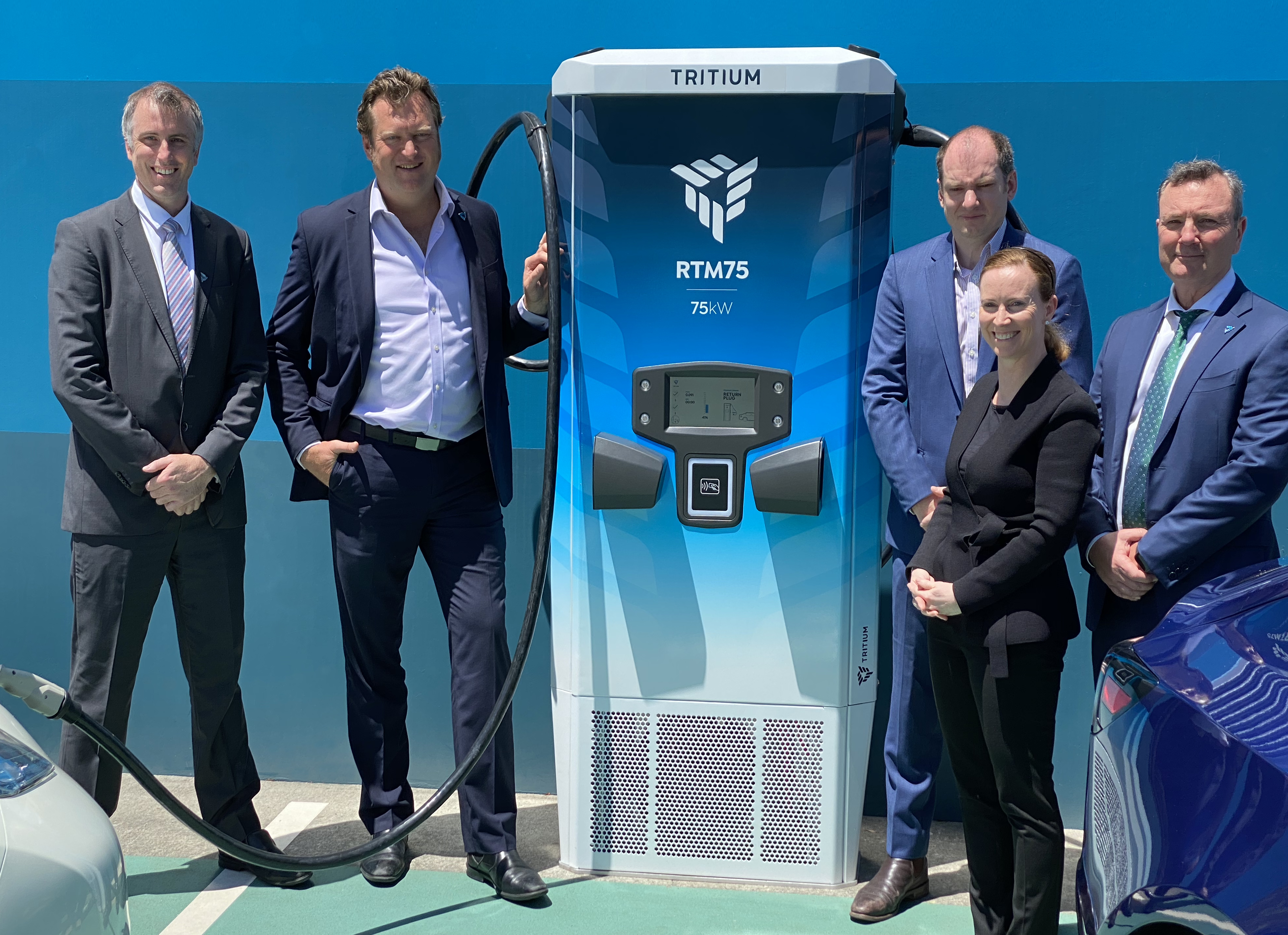   (Left to right) David Finn, chief growth officer and founder; David Toomey, chief revenue officer; James Kennedy, chief technology officer and founder; Jane Hunter, chief executive officer; and Michael Hipwood, chief financial officer (Credit: Tritium)