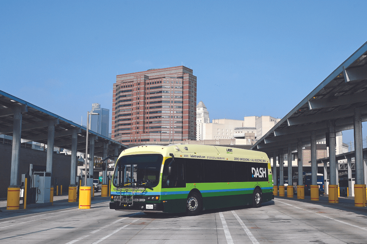 Los Angeles Department of Transportation elecric buses microgird EV chargers Washington Bus Yard