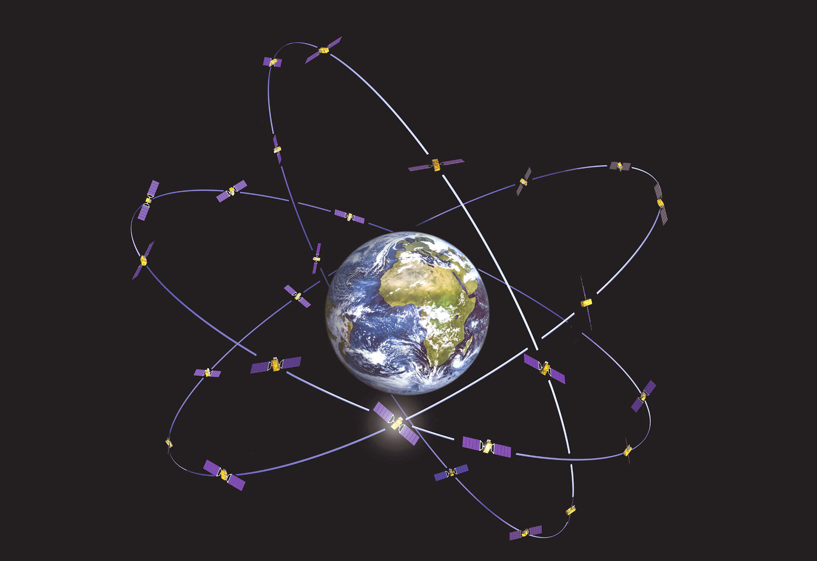 artistic representation of satellites orbiting earth