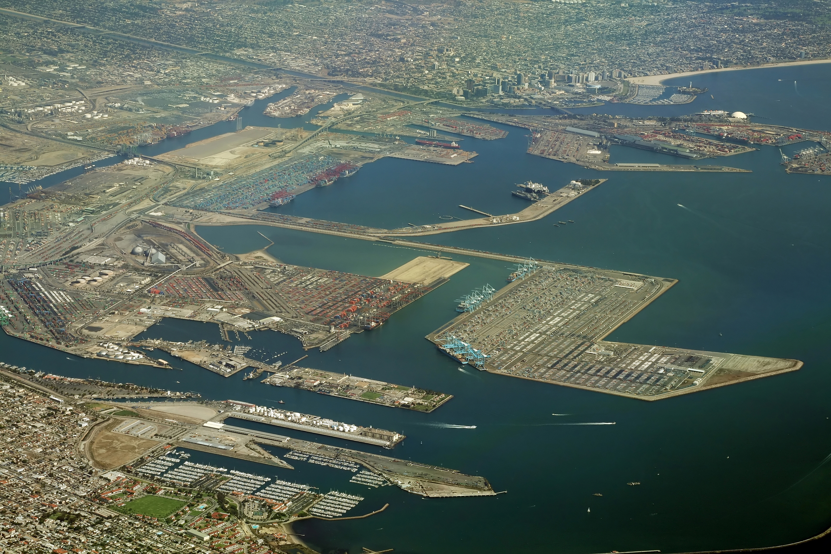 Aerial view of Los Angeles and Long Beach ports