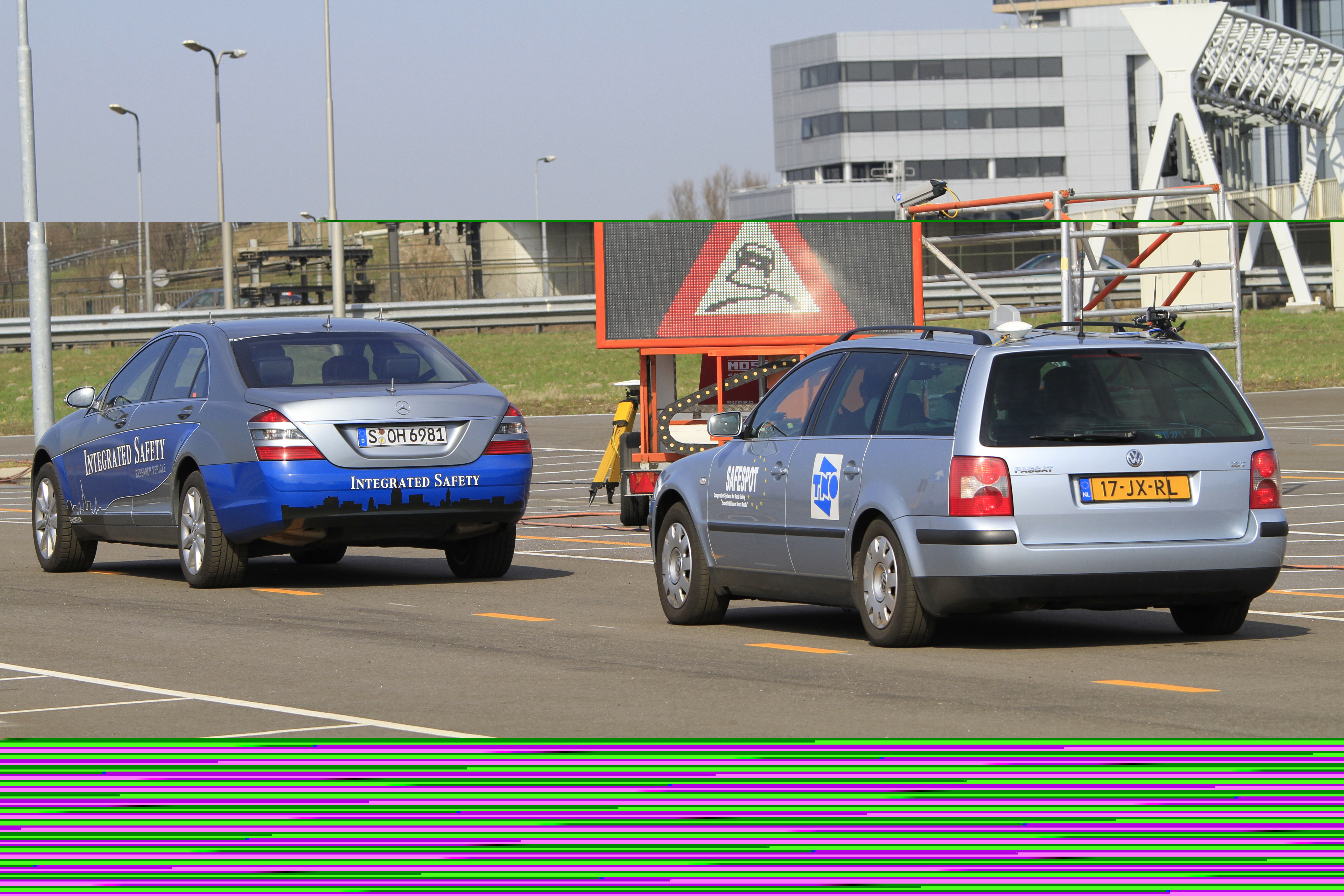 At Intertraffic this year, CVIC-equipped vehicles fed data from a live demonstration area and the streets surrounding the Amsterdam RAI venue to a national traffic management center within the display halls variable message sign on a road