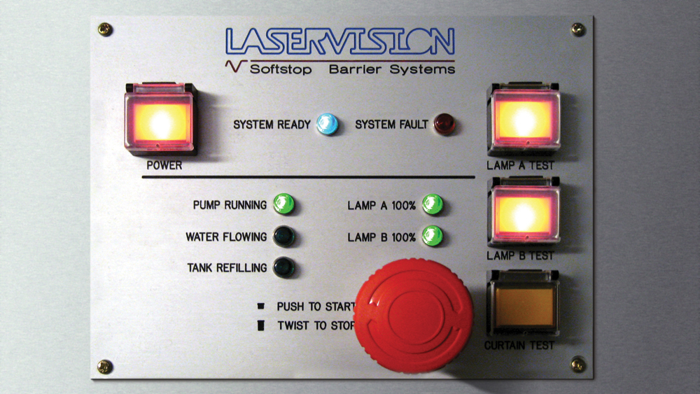 The red activation button on the Softstopp panel