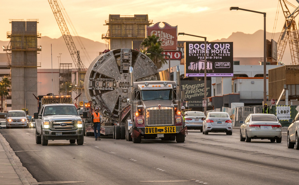 Boring machine removed from the first tunnel exit outside the Las Vegas Convention Center West Hall (Mark Damon/Las Vegas News Bureau)
