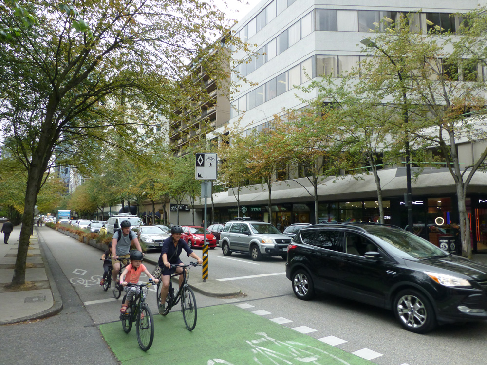 Together but separated: Vancouver’s bike lanes are enjoyed by families even during rush hour; Advanced green lights for cyclists are popular in Victoria, British 