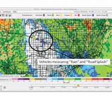 Example display from the VDT showing radar and the road precipitation hazard product. 
