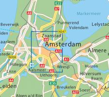 Map of the Netherlands with a blue box highlighting Amsterdam