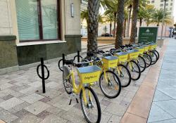Brightline BrightBikes bike-sharing Florida West Palm Beach Brightline+ train local transit 