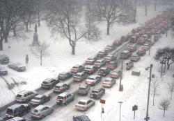 traffic jam in severe winter weather